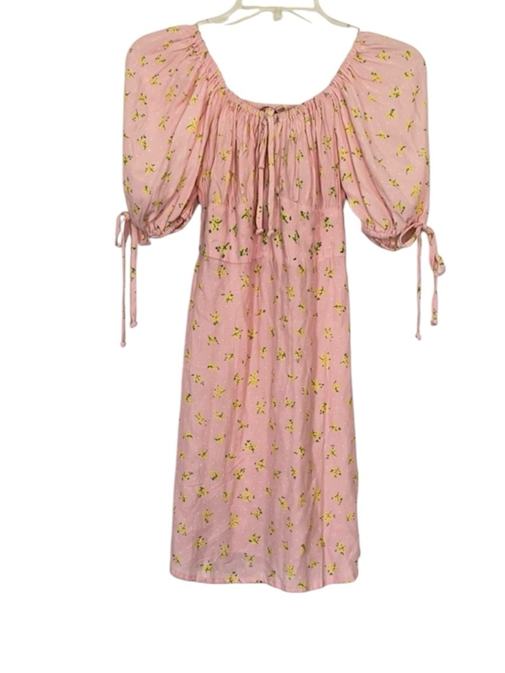 Faithfull the Brand Thea Floral Pink Polka Dot Puff Sleeve Dress | Size 4 NWT